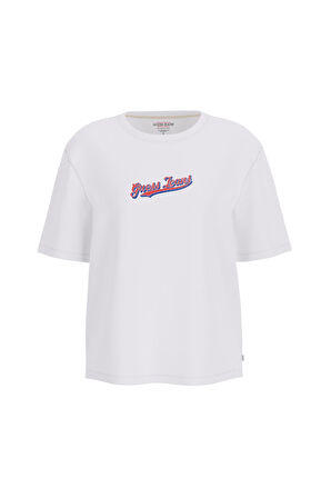 Kadın GJ SS CN OS Curved T-Shirt - Beyaz | S