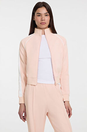 Kadın Gj Tricot Track Fermuarlı Sweatshirt - Pudra Pembe | M