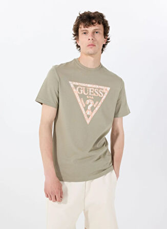Guess Bisiklet Yaka Desenli Yeşil Erkek T-Shirt M5GI06I3Z14A81T SS CN TRIANGLE TEE