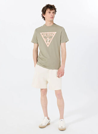 Guess Bisiklet Yaka Desenli Yeşil Erkek T-Shirt M5GI06I3Z14A81T SS CN TRIANGLE TEE