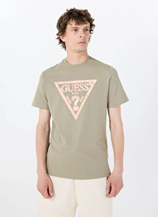 Guess Bisiklet Yaka Desenli Yeşil Erkek T-Shirt M5GI06I3Z14A81T SS CN TRIANGLE TEE