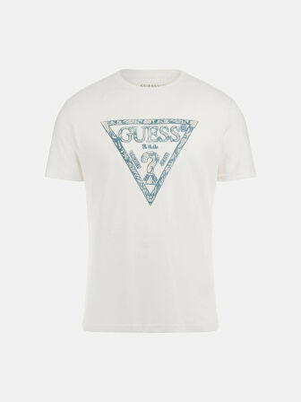 Guess Erkek Beyaz Triangle Logolu Tişört