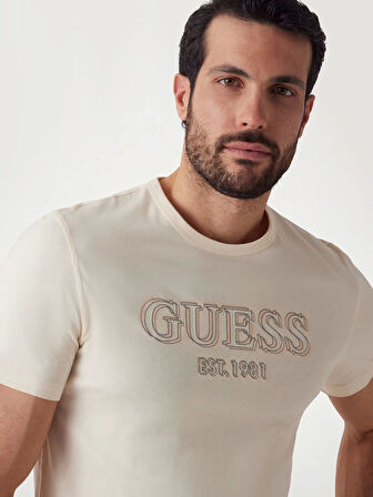 Guess Erkek Beyaz Guess Logolu Tişört