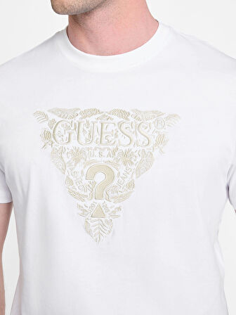 Guess Erkek Beyaz Çiçek Nakışlı Tişört