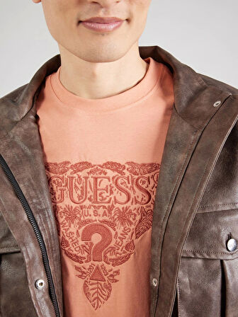 Guess Erkek Turuncu Çiçek Nakışlı Tişört
