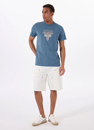 Guess Bisiklet Yaka Desenli Mavi Erkek T-Shirt M5GI11K8FQ4A73H SS CN GUESS TRIANG