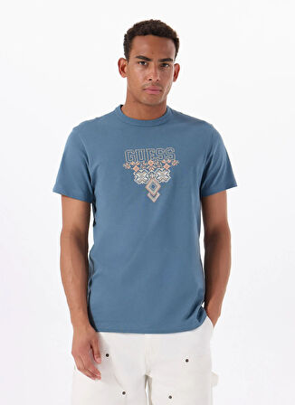 Guess Bisiklet Yaka Desenli Mavi Erkek T-Shirt M5GI11K8FQ4A73H SS CN GUESS TRIANG