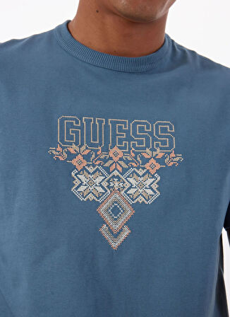 Guess Bisiklet Yaka Desenli Mavi Erkek T-Shirt M5GI11K8FQ4A73H SS CN GUESS TRIANG