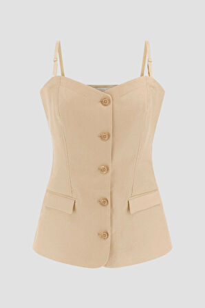 Guess Kadın  Bej Keten Bluz