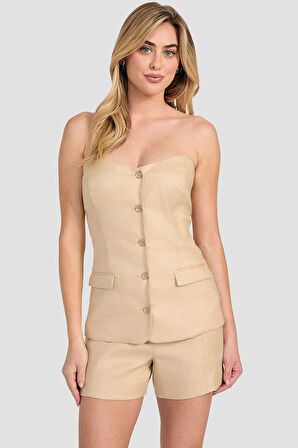 Guess Kadın  Bej Keten Bluz