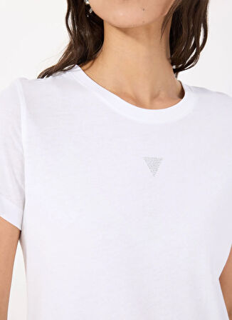 Guess Yuvarlak Yaka Baskılı Beyaz Kadın T-Shirt CN SS BACK PRINT TEE - ECO HEAVY AR