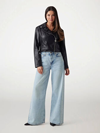 Guess Kadın Siyah Suni deri biker ceket