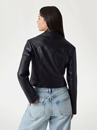 Guess Kadın Siyah Suni deri biker ceket