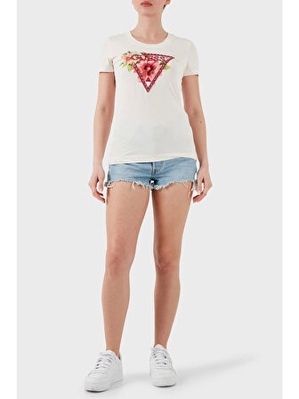Guess Kadın Beyaz Boncuklu Triangle Tişört