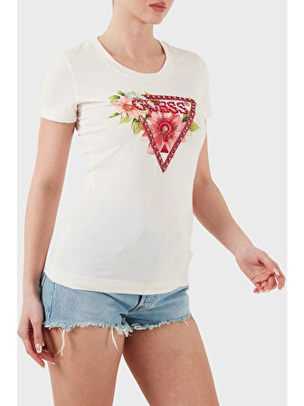 Guess Kadın Beyaz Boncuklu Triangle Tişört