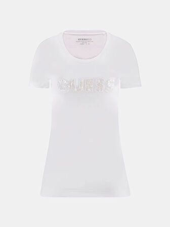 Guess Kadın  Beyaz Slim Fit Logolu T-shirt