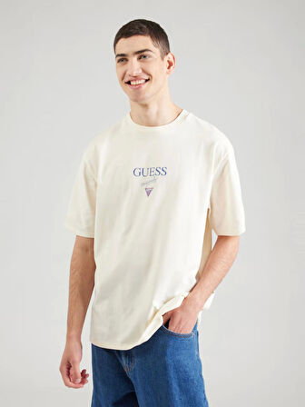 Guess Erkek Krem Baker Logolu Baskılı Tişört