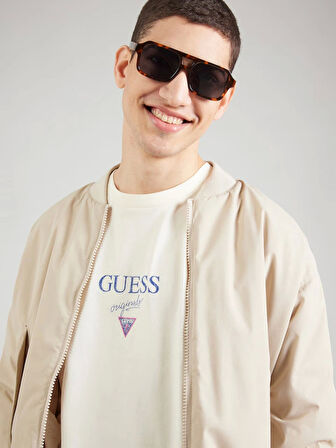 Guess Erkek Krem Baker Logolu Baskılı Tişört