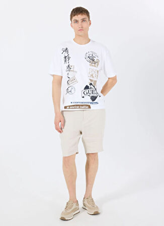 Guess Bisiklet Yaka Desenli Beyaz Erkek T-Shirt M5GI26KCH21G011 SS BSC AUTHENTIC