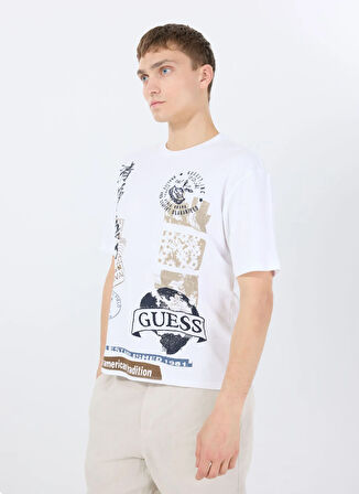 Guess Bisiklet Yaka Desenli Beyaz Erkek T-Shirt M5GI26KCH21G011 SS BSC AUTHENTIC