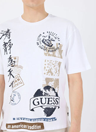 Guess Bisiklet Yaka Desenli Beyaz Erkek T-Shirt M5GI26KCH21G011 SS BSC AUTHENTIC
