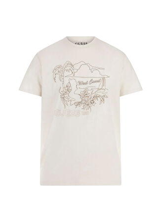 Guess Bisiklet Yaka Desenli Beyaz Erkek T-Shirt M5GI39KBW41G018 SS BSC WEST COAST