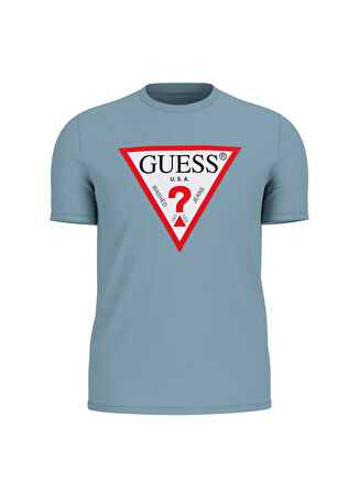 Guess Bisiklet Yaka Desenli Mavi Erkek T-Shirt M2YI71I3Z14G7DV CN SS ORIGINAL LOG