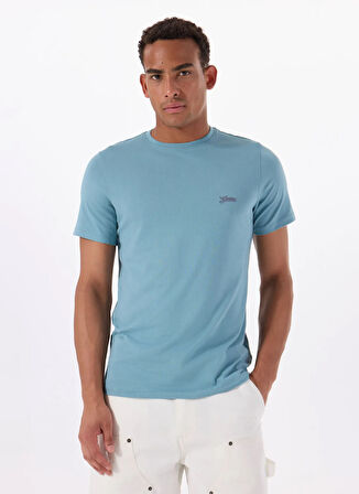 Guess Bisiklet Yaka Desenli Mavi Erkek T-Shirt M4GI70KC9X0G7DV SS CN BASIC PIMA