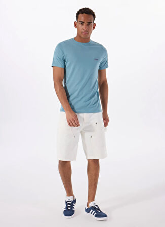 Guess Bisiklet Yaka Desenli Mavi Erkek T-Shirt M4GI70KC9X0G7DV SS CN BASIC PIMA