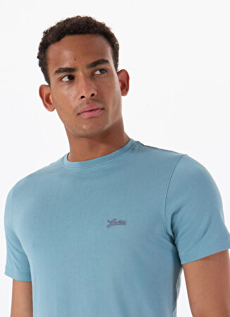 Guess Bisiklet Yaka Desenli Mavi Erkek T-Shirt M4GI70KC9X0G7DV SS CN BASIC PIMA