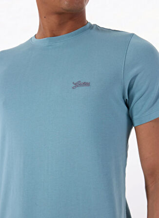 Guess Bisiklet Yaka Desenli Mavi Erkek T-Shirt M4GI70KC9X0G7DV SS CN BASIC PIMA