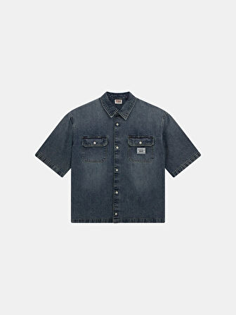 Guess Erkek Mavi Boxy Denim Kısa Kollu Gömlek
