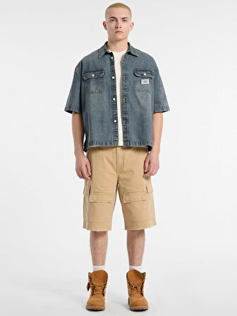 Guess Erkek Mavi Boxy Denim Kısa Kollu Gömlek