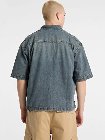 Guess Erkek Mavi Boxy Denim Kısa Kollu Gömlek