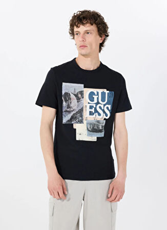 Guess Bisiklet Yaka Desenli Siyah Erkek T-Shirt M5GI04I3Z14JBLK SS CN SAIL BOAT