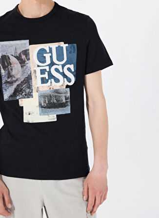 Guess Bisiklet Yaka Desenli Siyah Erkek T-Shirt M5GI04I3Z14JBLK SS CN SAIL BOAT