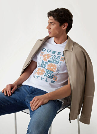 Guess Bisiklet Yaka Desenli Beyaz Erkek T-Shirt M5GI05I3Z14G011 SS CN GUESS STYLE