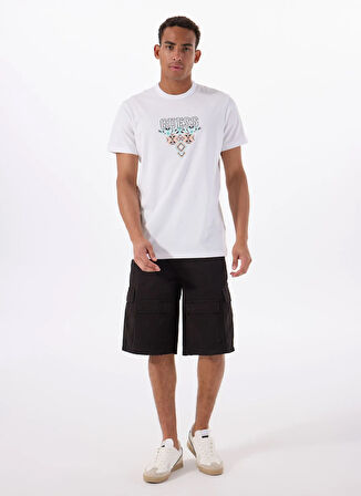 Guess Bisiklet Yaka Desenli Beyaz Erkek T-Shirt M5GI11K8FQ4G011 SS CN GUESS TRIANG