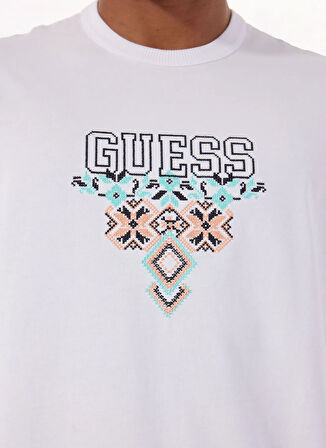 Guess Bisiklet Yaka Desenli Beyaz Erkek T-Shirt M5GI11K8FQ4G011 SS CN GUESS TRIANG