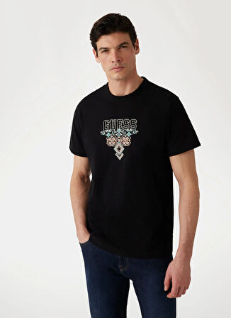 Guess Bisiklet Yaka Desenli Siyah Erkek T-Shirt M5GI11K8FQ4JBLK SS CN GUESS TRIANG