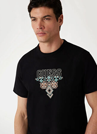 Guess Bisiklet Yaka Desenli Siyah Erkek T-Shirt M5GI11K8FQ4JBLK SS CN GUESS TRIANG
