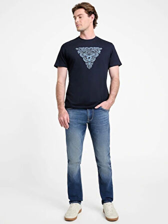 Guess Erkek Lacivert Çiçek Nakışlı Tişört
