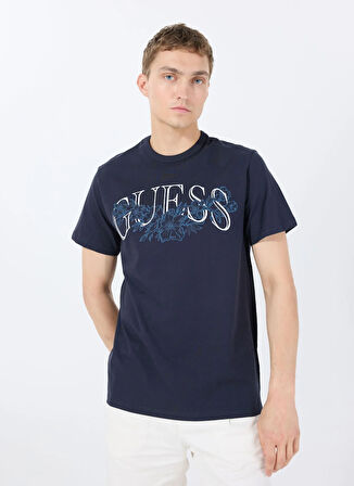 Guess Bisiklet Yaka Desenli Lacivert Erkek T-Shirt M5GI17K8FQ4G7V2 SS CN GUESS FLOWER