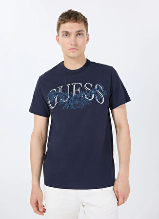 Guess Bisiklet Yaka Desenli Lacivert Erkek T-Shirt M5GI17K8FQ4G7V2 SS CN GUESS FLOWER