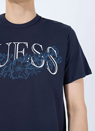 Guess Bisiklet Yaka Desenli Lacivert Erkek T-Shirt M5GI17K8FQ4G7V2 SS CN GUESS FLOWER