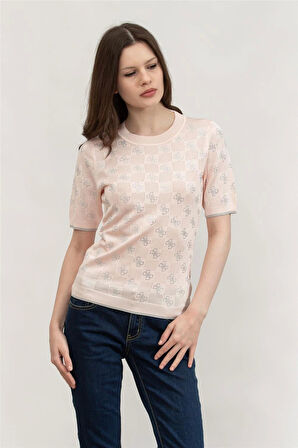 Guess Kadın Pembe Rosie 4G Bisiklet Yaka Kazak