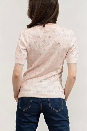 Guess Kadın Pembe Rosie 4G Bisiklet Yaka Kazak