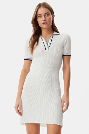 Guess Kadın Beyaz Thalia Polo Yaka Triko Elbise