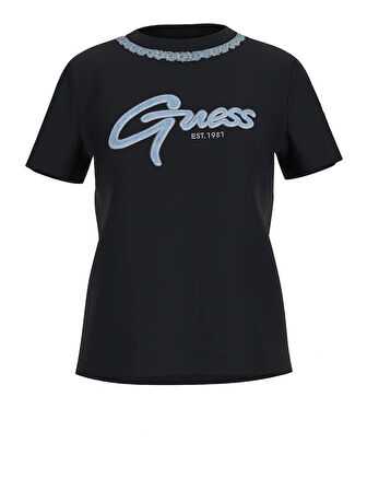 Guess Kadın Siyah Zincir Detaylı Jean Tişört
