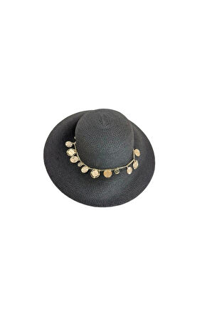 Guess Kadın Siyah Charm’lı Geniş Kenarlı Şapka